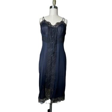 Vintage Munsingwear Black Nylon Floor Length Lace Nightgown Slip Lingerie, size 36 