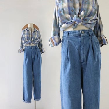 high waist jeans  - 28 - vintage 90s y2k womens blue jean denim high waist pleat front size small 6 casual pants 
