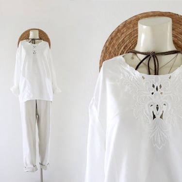 white cutwork blouse - l 