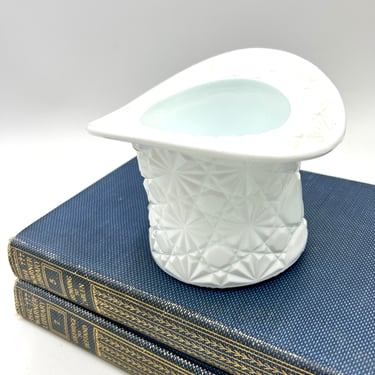 Vintage Fenton Milk Glass Top Hat Daisy and Button Pattern Vase, Retro Glassware 