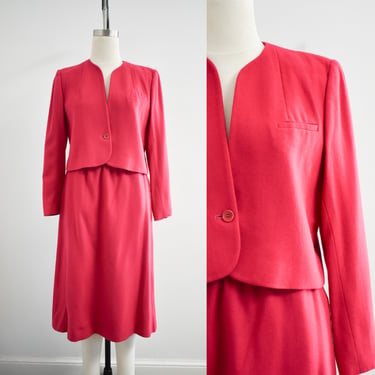1980s Raspberry Pink Wool Skirt Suit 