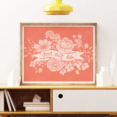 Customizable Floral Banner Art Print or Poster | Peony & Rose | Multiple Sizes Available | Personalized Words or Text 