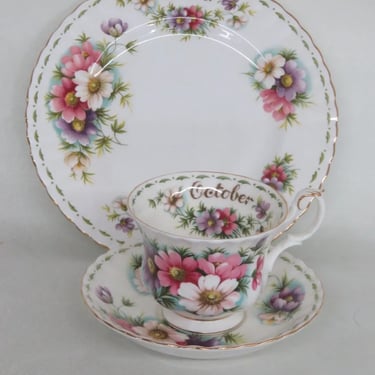 Royal Albert Bone China October Cosmo Flowers Tea Cup Saucer and Plate Set 3782B