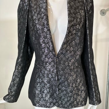 Richard Tyler Black &amp; Silver Brocade Tailored Single Breasted Jacket 1990s