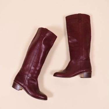 Burgundy Tall Leather Boots By Nine West, 7.5