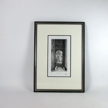 Pierre Bazire Original Signed Copper Plate Etching Titled Mona Lisa Vintage Framed Black & White European Architecture Wall Art Number 52/99 