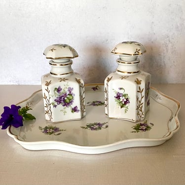 Vintage Porcelain Vanity Tray with Perfume Bottles 