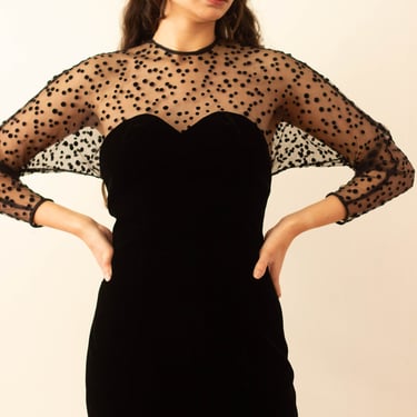 Early 1990s Adam Beall Dotted Mesh Sweetheart LBD 