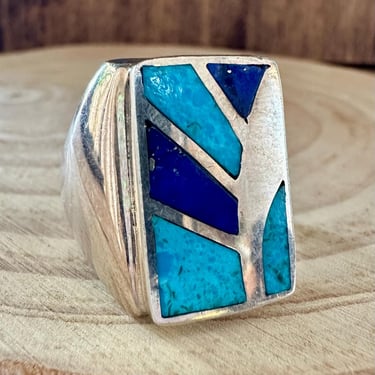 TURQUOISE SUN RAYS Lapis and Silver Ring | Large Statement Ring | Most Likely Navajo, Southwestern Jewelry | Size 10 