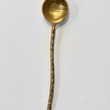 Brass serving or cocktail spoon with long textured handle