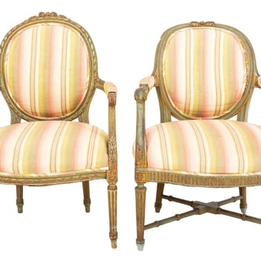 Neoclassical Style Green-Painted Armchairs, 2