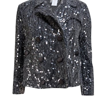 Frances Valentine - Black Sequin Double Breasted Moto Jacket Sz M