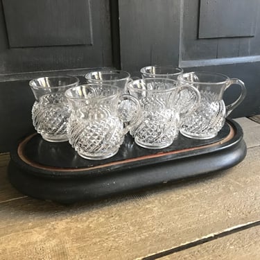 Antique Punch Glass Set, Cut Glass, Holiday Serving, Decor Set of 6, ca 1920s KA 