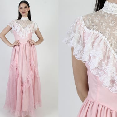 Pink Jessica McClintock Dress, Lace Gunne Sax Gown, Victoria Style Prom, Tag Size 9 
