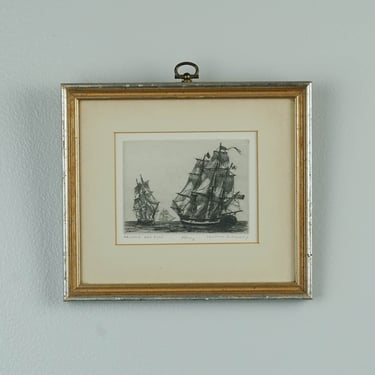 Etching by Leonard H. Mersky of the Frigate HMS Rose 