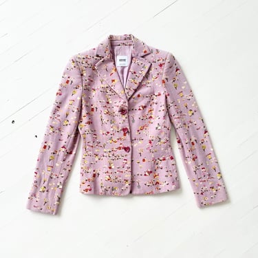 1990s Moschino Patterned Lavender Wool Jacket 