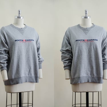 gray vintage sweatshirt | 90s plus size vintage Canada Roots Athletics men's women's unisex heather gray crewneck sweatshirt 