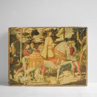Vintage Florentine Box featuring The Renaissance Painting Procession of the Magi on the Box Top, Lidded Gilded Wood Box with Lock and Key 