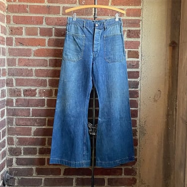 Size 30x28 Vintage 1940s 1950s Selvedge Denim Private Purchase Navy Sailor Bell Bottoms By Seafarer Seagoing Uniforms, NY 