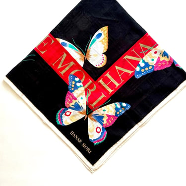 Vintage Hanae Mori Butterfly Scarf Pink Gold Accessory Hankerchief 