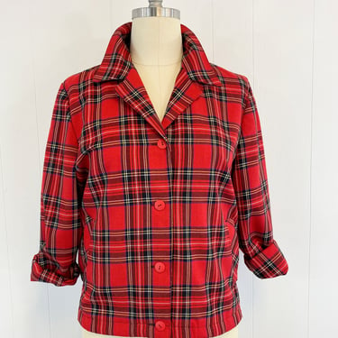 Vintage 70s  Red Plaid Jacket | Lightweight Button Down Jacket | Womens Size 12 