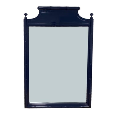 Faux Bamboo Mirror by Henry Link Bali Hai Lacquered Navy Blue 41x27 FREE SHIPPING Vintage Hollywood Regency Coastal Style 