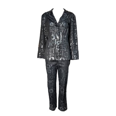 Moschino Jeans 1997 "Allover" Charcoal Graphic Print Pantsuit