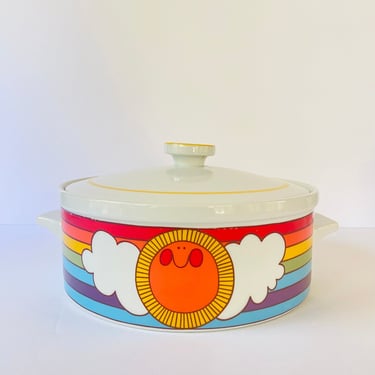 80s Rainbow, Clouds and Sun Lidded Casserole / Serving Cooking Pot/ Serving Dish/ Free Domestic Shipping 