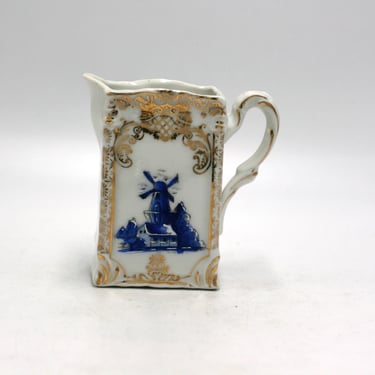 vintage Porcelain Creamer Pitcher with Blue Windmill 