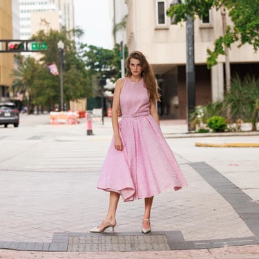 80s Muted Pink Oscar De La Renta Evening Dress Vintage Open Back Ballerina Tulle Gown 