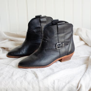 black leather boots 80s vintage Circle S western cowboy ankle boots size 7.5 