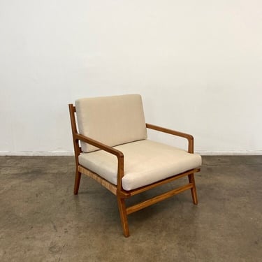 Mid Century Modern Cane and Linen Lounge Chair 