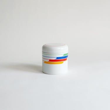 Studio Nova Hi-Fi Primary Gallery Ceramic Jar with Lid, Postmodern Rainbow Porcelain, Vintage 1980’s 