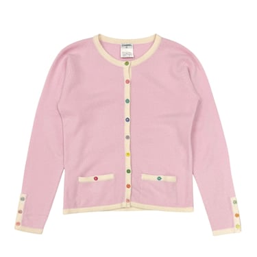 Chanel Pink Logo Button Cardigan