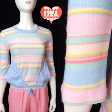 So Soft Vintage 70s 80s Pastel Colorful Stripe Shirt with Pockets 