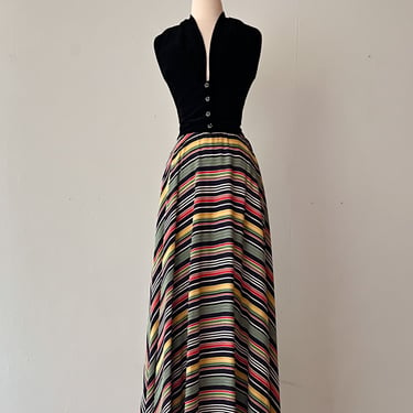 Stunning 1930's Striped Full Length Skirt / Sz S