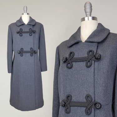 1960s Wool Coat / Mod Coat / Women's Coat / 1960s Gray Coat / 1960s Double Breasted Coat / Coat with Frog Closure / Size Medium - Large 