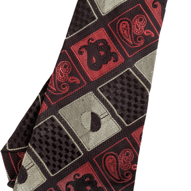 70s Tacky Print Necktie Brown Red Wide Tie By Hanfabs