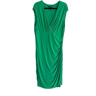 Lauren Ralph Lauren Womens Green Deep V Neck Draped Side Ruched Midi Dress 14