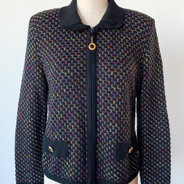 80s Rainbow Zip front Sweater Jacket, sz. S/M