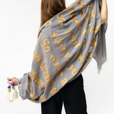 Gold on Lavender "Live As Only You Can" Wool Gilded Embroidery Poetry Scarf