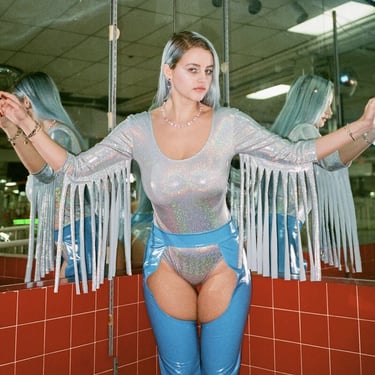 Size XL WHITE - Space Cowgirl Holographic Fringe Bodysuit, Final Sale 