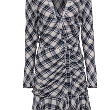 Veronica Beard - Navy & Cream Ruched Button-Up V-Neck Dress Sz 10