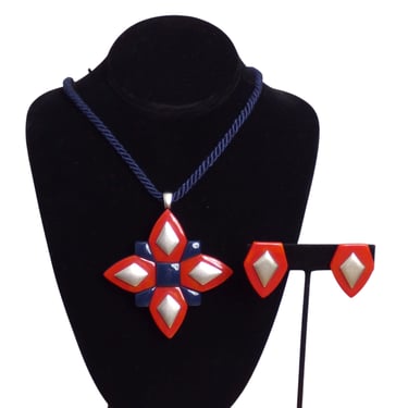 YVES SAINT LAURENT- c.1980 Resin Medallion Necklace &amp; Earrings