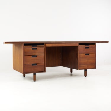 Jens Risom Style Mid Century Walnut Semi Circle Executive Desk - mcm 