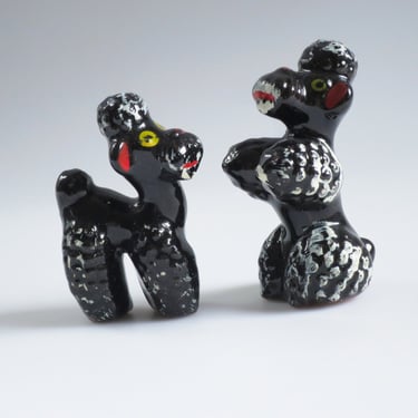 Vintage MCM Japanese Black Poodles, Ceramic Puppies, Kitschy Dog Figurines 
