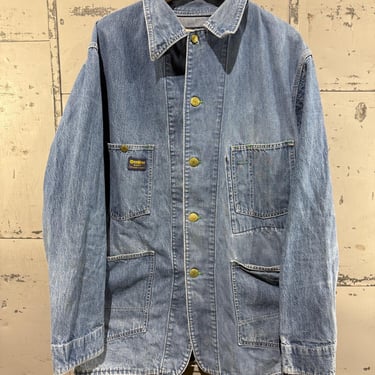 Vintage 1970s Denim Chore Jacket Workwear Oshkosh B'Gosh Brand Clover buttons 