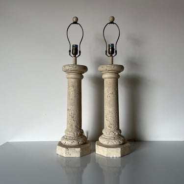 80's Postmodern Faux-Coralstone Plaster Table Lamps - a Pair 