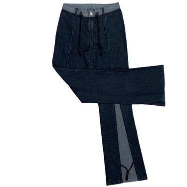 Vintage flares 26 waist, stretchy jeans, flared trousers in two tone denim, 00s Y2K - W26 X L32 