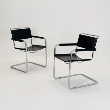 Set of 2 Mid century black S34 tubular steel armchairs by Mart Stam for Jox Interni - Itsly 1980s 